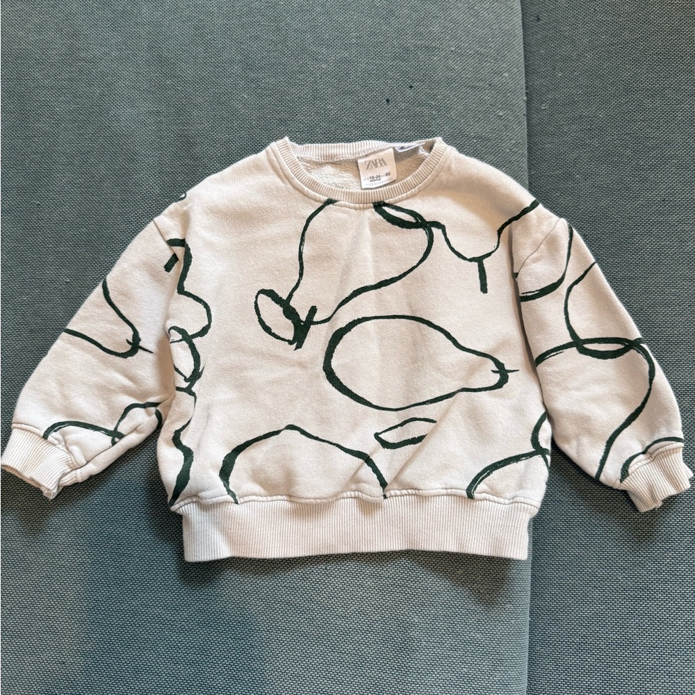 Zara Beige and Dark Green Graphic Sweatshirt